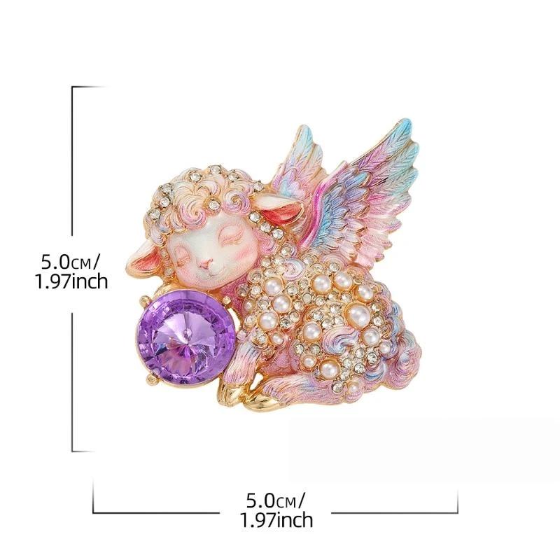 1Pcs Unisex Pearl Colorful Wing Goat Animal New Year Party Casual Brooch Pins Cute Angel Sheep Brooches For Women