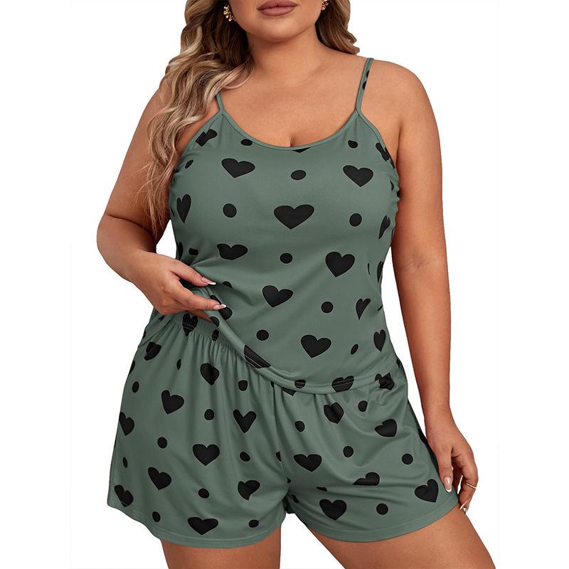 Plus Size Sexy Camisole Set: European & American Thin Printed Pajamas for Women