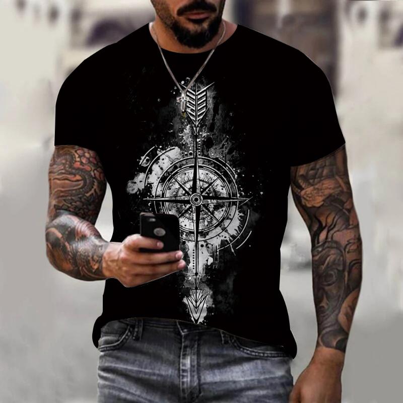 Vintage Men's T-shirt Summer Short Sleeve O-neck 3D Anchors Print Top Tee Shirt Oversized Men's Clothing Casual Streetwear