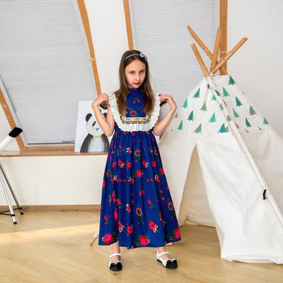 Girls Dress Print Embroidered Lace Panel Fashion Muslim Dress