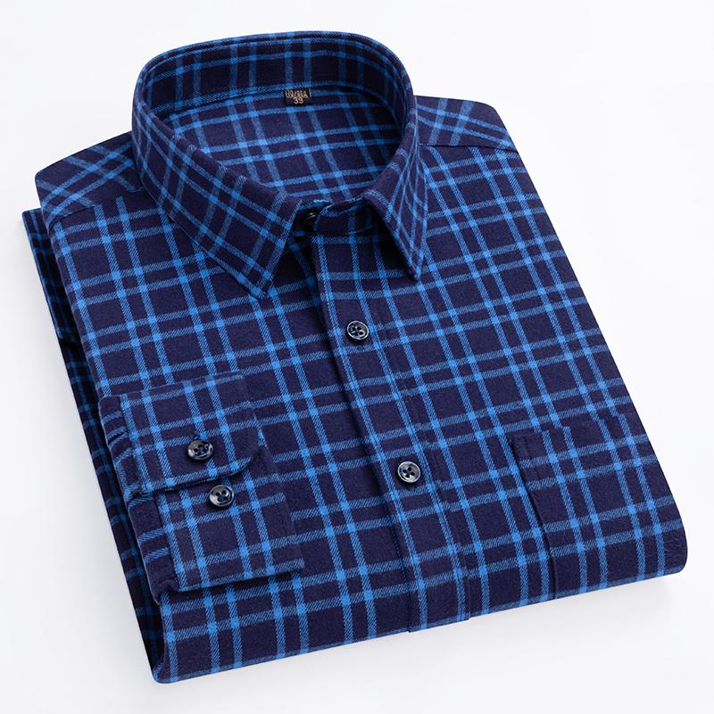 100% Cotton Plaid Shirts for Business Men Long Sleeve Quality Autumn Spring Male Casual