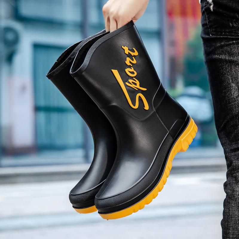 Fashion 2025Mid-calf Rain Boots Men Slip-On Waterproof Rubber Rain Shoes Work Mud Boots Warm Durable Non-Slip Boots Farming Fishing Camp