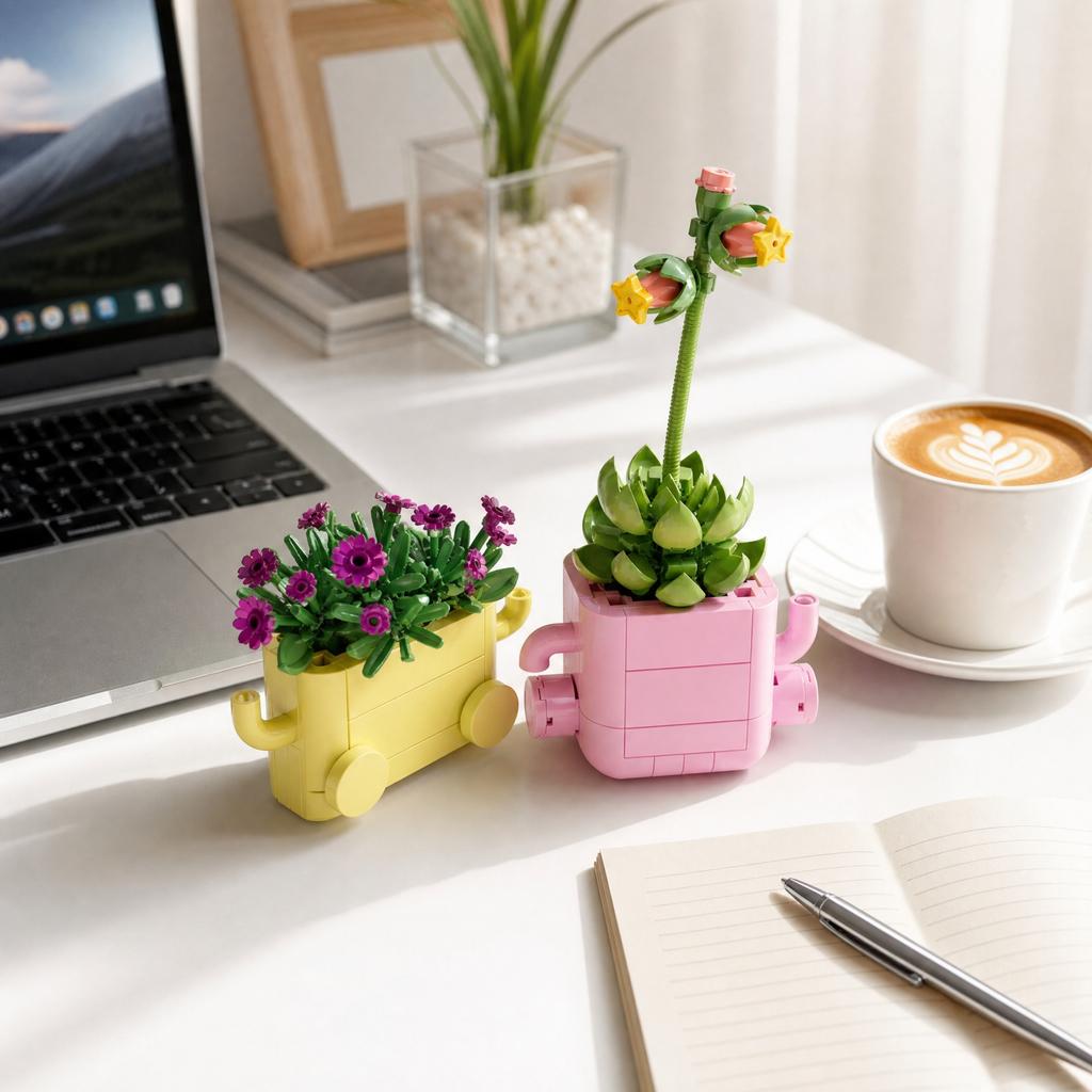 Building Block Flower Bouquet Kit - Artificial Potted Plant Toy Set for Creative Play for Kids