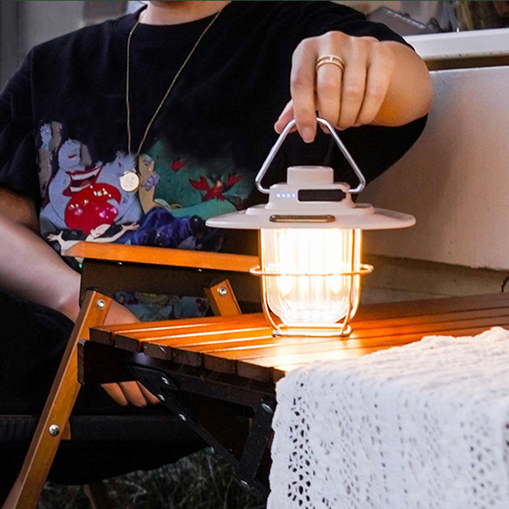 LED Camping Lantern Vintage Portable Hanging Camping Lamp Stepless Dimming Waterproof IPX4 Rechargeable for Hiking Camp for Home