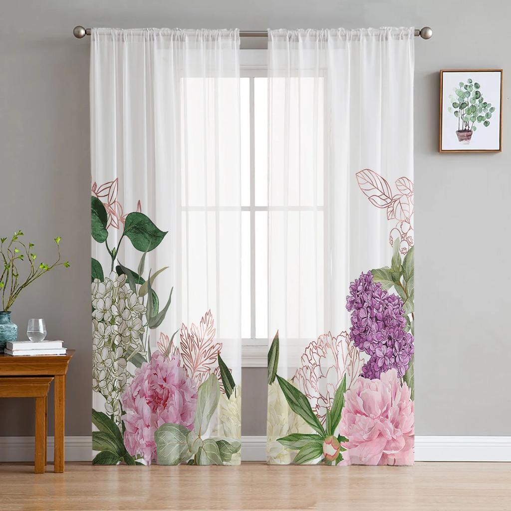 Pfingstrosen Rosen Blume Weiß Sheer Vorhänge für Schlafzimmer Wohnzimmer Dekoration Fenster Vorhang Küche Tüll Voile Organza Vorhänge