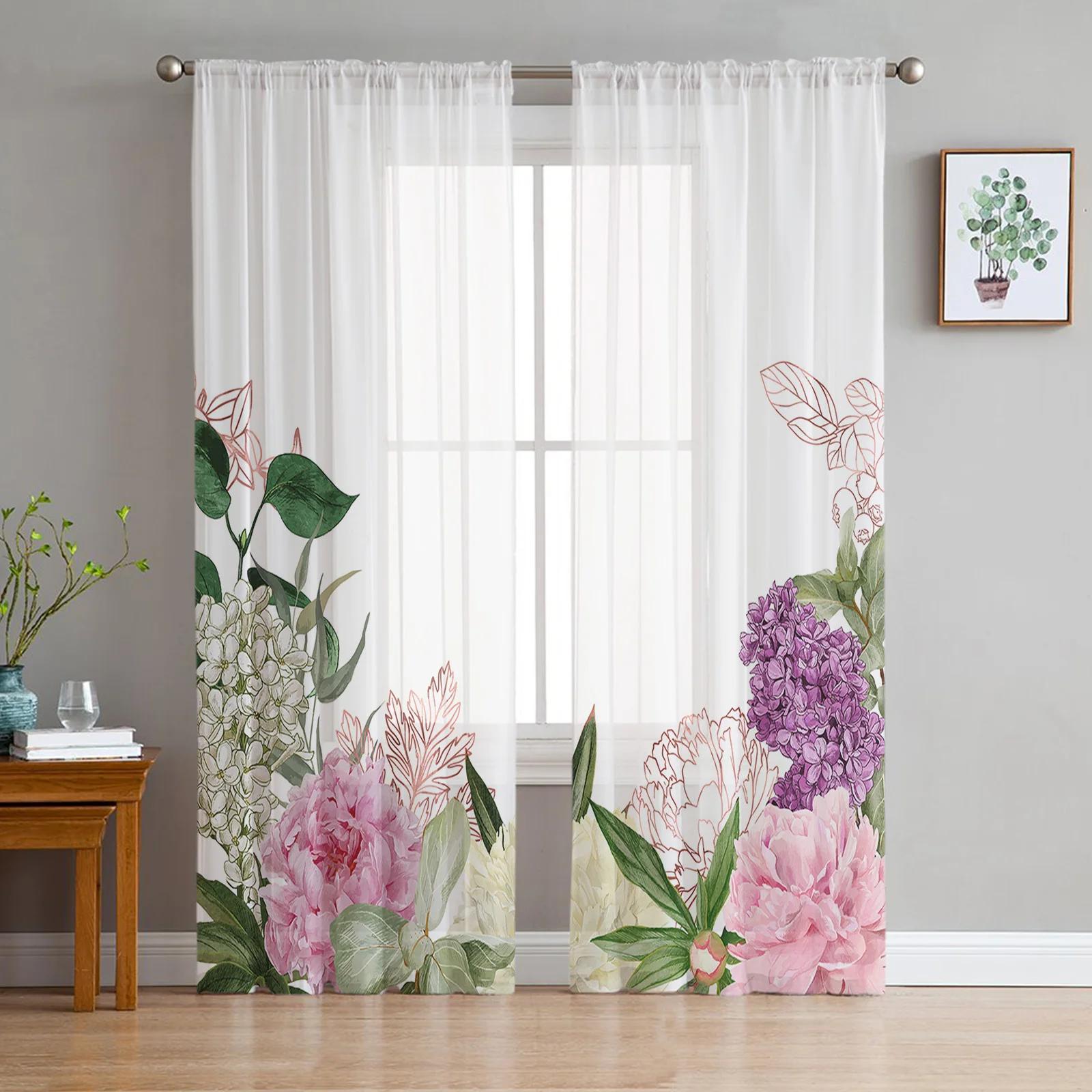 

Peonies Roses Floral Pure White Transparent Drapes Perfect for Bed Chamber Living Room Decoration Window Panel Curtain Cooking Area Tulle Sheer W135 x H115cm x1&Grommet Top