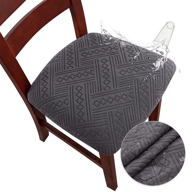 Jacquard Dining Chair Cover Stretch Waterproof Seat Covers Kitchen Room Leave Shape Cushion Slipcover Solid Color Banquet