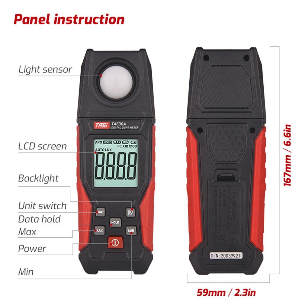 TASI TA630 Luxometer Professional Lux Meter Handheld Light Meter High Accuracy Luxmeter 0.1-200000LUX Illuminometer Photomete