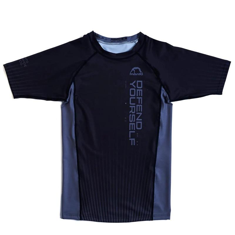 MANTO "Chrome Figure" Gradient Print Short Sleeve Rash Guard Black Blue BJJ Training Shirt for Men