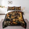 Batman Begins Batsmobile Cast Bedding Set, Orange Brown Gotham Skyline with Bruce Wayne and Tumbler Batmobile, Nolan Origin Poster