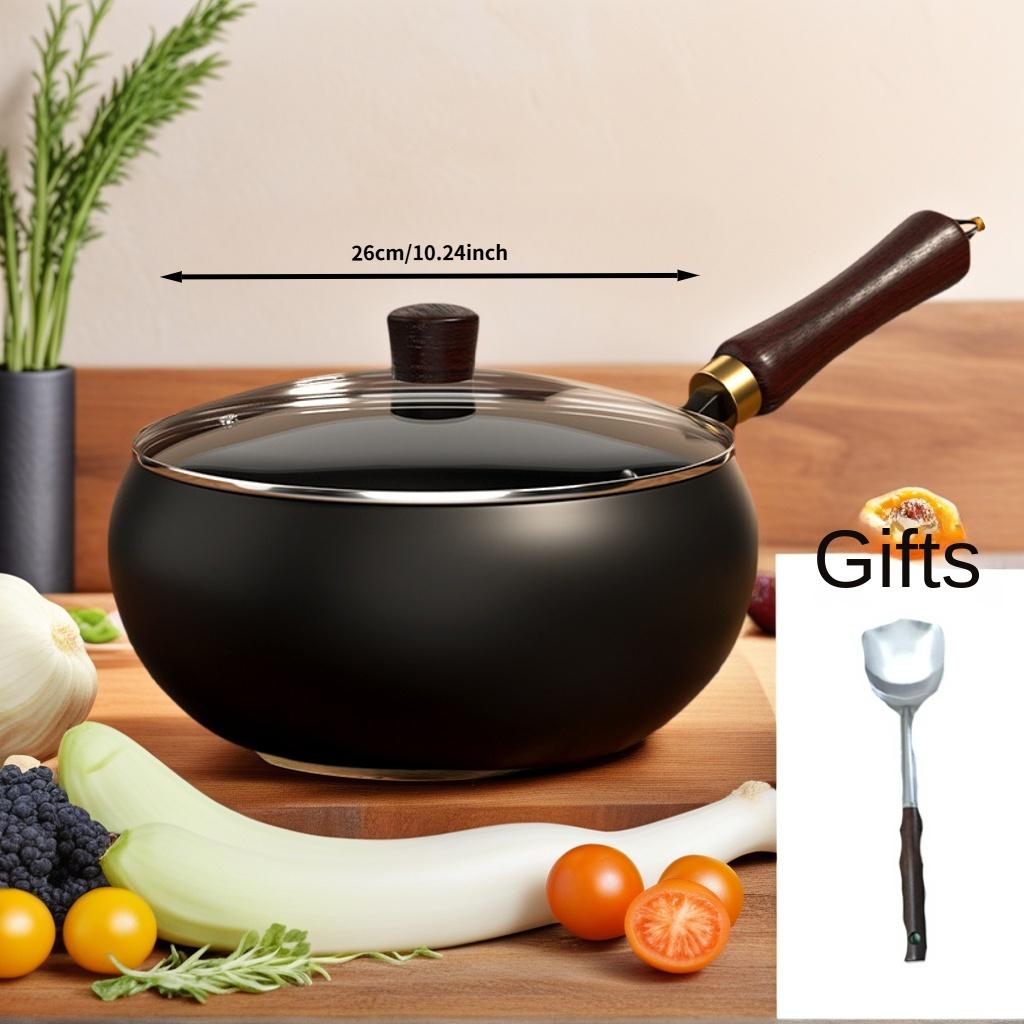 Zhangqiu Traditional Handmade Large Belly Iron Wok, Forged Coating Non-stick Pan, Hand-beaten Stir-fry Pan, Milk Pot, Cooking