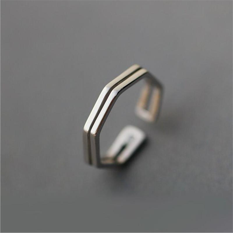 

New Simple 925 Sterling Silver Jewelry Exquisite Geometric Hollow Double Fashion Opening Rings R025 серебряный