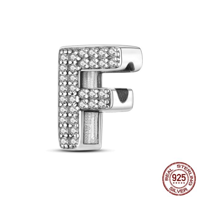 100% Real 925 Sterling Silver Letter Alphabet A-Z Charm Name Bead Fit  Bracelet Pendant Jewelry