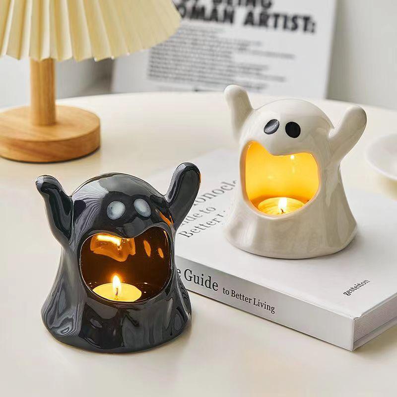 Cute Ghost Candlestick Halloween Creative Restaurant Desktop Aromatherapy Candle Atmosphere Decoration Candle Candlestick