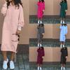 Casual Solid Color Hoodie Dresses Women Fashion Pocket Drawstring Slit Pullover Hooded Sweatshirt Dress Autumn Winter Vestidos