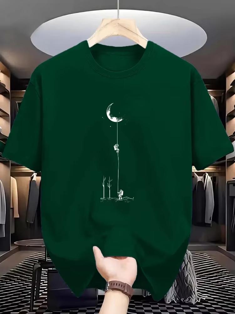 2026 Summer Hot Sale Unisexs Casual Loose Fit Plus Size Moon Landing Pattern Printed O Neck Short Sleeved Tshirt Top High Quality