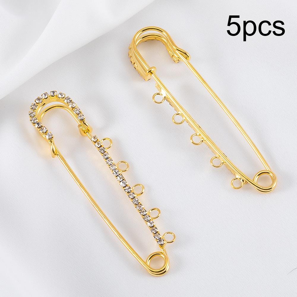 5pcs Rhinestone Large Safety Pins Crystal Brooch with 3/4/5 Loops for DIY Blankets Skirts Knitted Fabric Crafts Jewelry Findings
