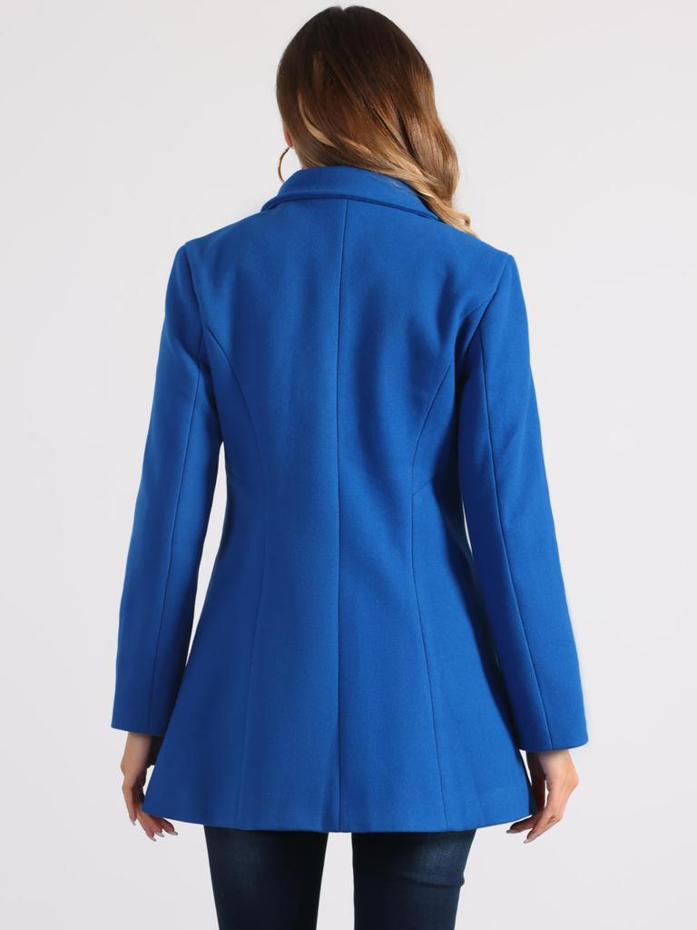 Allegra K Women's Double-Breasted Trench Coat with Round Collar, Long Sleeves, and Cold Weather Protection for Fall and Winter, Indigo Blue, Size S