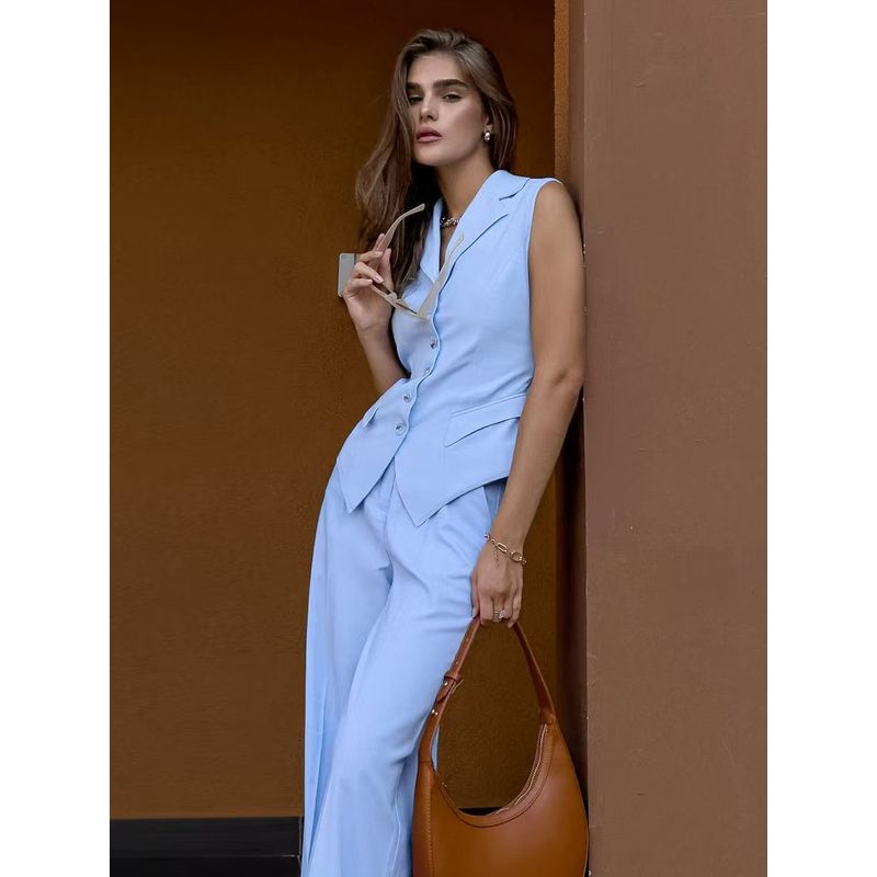 European and American New Sleeveless Vest Top Wide Leg Pants Two-Piece Tank Top Wide Leg Pants Set