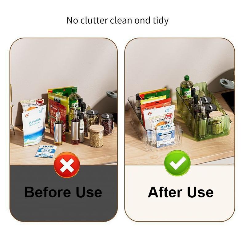 Clear Plastic Seasoning Storage Box with Adjustable Divider Transparent Divided Cosmetic Food Storage Box Detachable Spice Rack