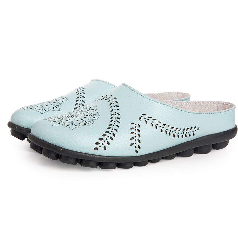 Women Slippers Spring Summer Casual Leather Low Cut Flat Peas Toe Mother