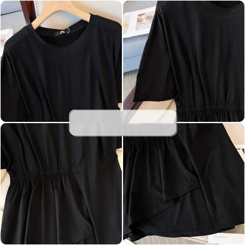 Women's Summer Loose Plus Size Design Causal T-shirt Solid Color Temperament Tops