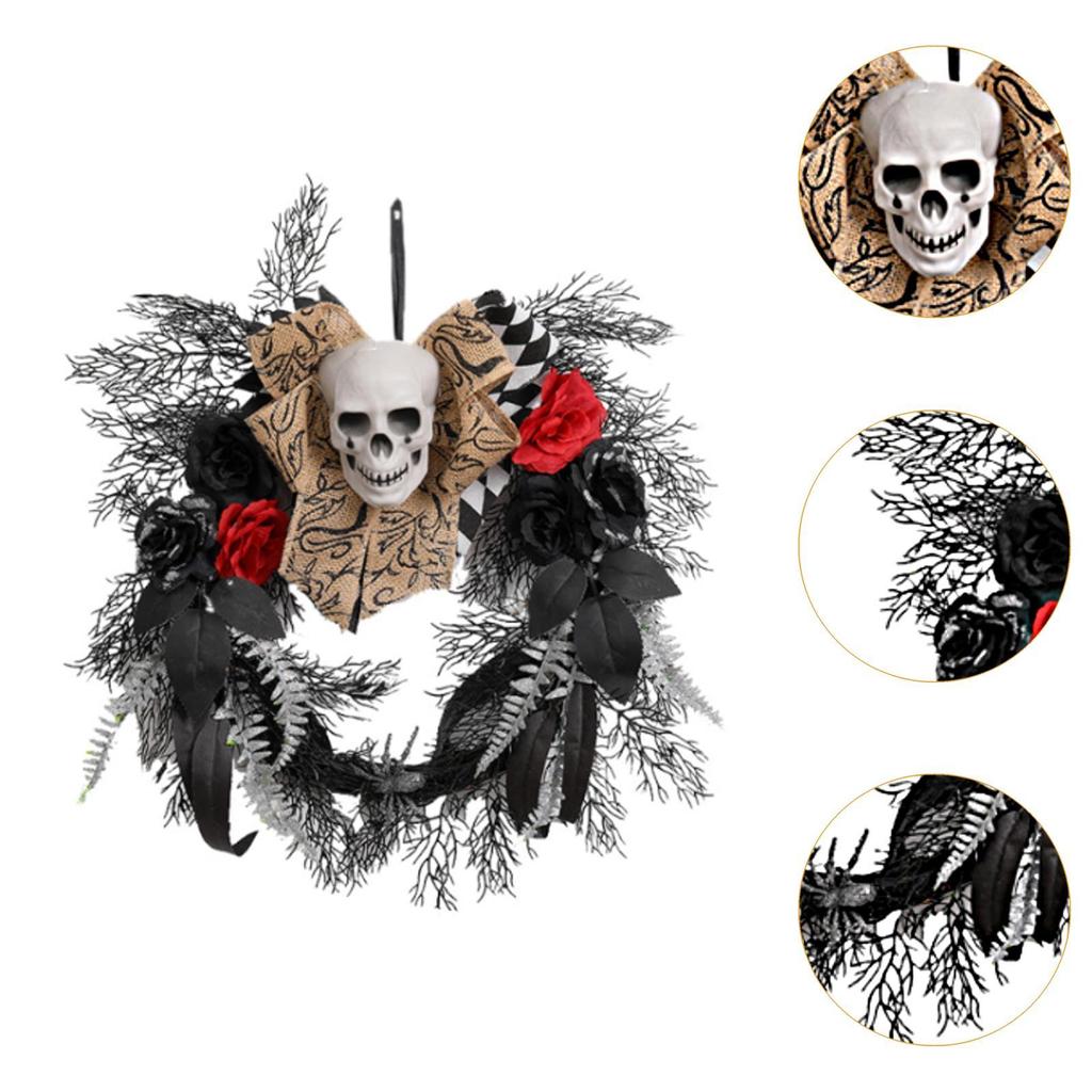 Halloween Skull Door Wreath Gothic Garland Creepy Decor Artificial Hanging Ornament for Porch