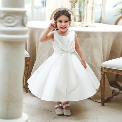 Newborn Baby Girl's First Birthday Princess Satin Dress with Bow