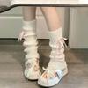1 Paar Damen Beinwärmer Herbst und Winter Band Lolita Schwarze Kniewärmer Lange Socken JK Gestricktes Mädchen Weiße Beinwärmer