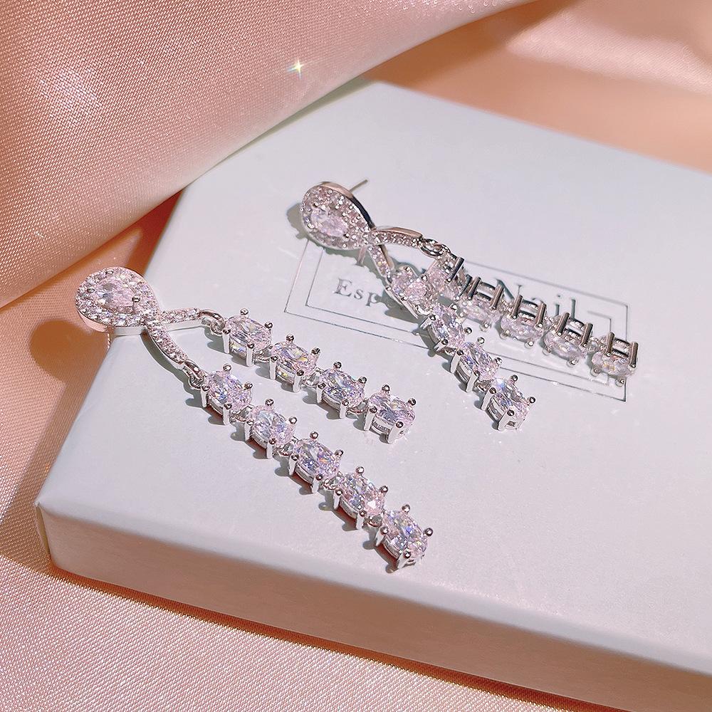 Silver Elegant Earrings Baroque Colored Diamonds Red Sapphire Square Earrings Fashion Light Luxury Crystal Exaggerated Gift