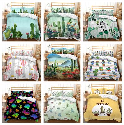 3D Cactus Bedding Set Plant Pattern Quilt Cover Pillow Case 2 or 3 Pieces Microfiber Fabric Soft and Comfortable Home Decoration