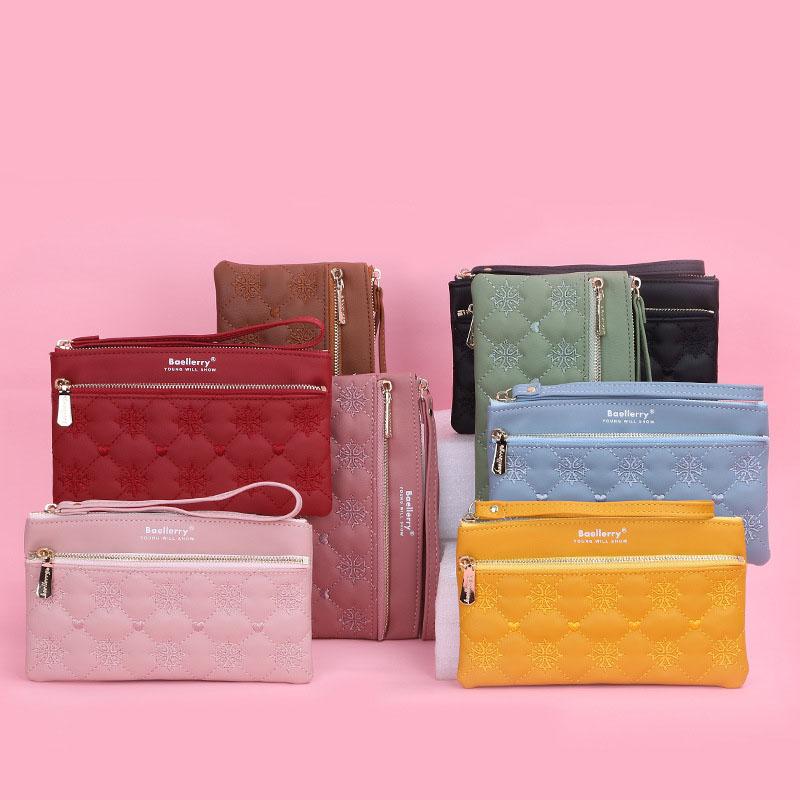 Moda feminina carteira longa couro do plutônio bolsa de embreagem zíper saco de telefone celular com cordão senhoras doce multi-cartão moeda bolsa