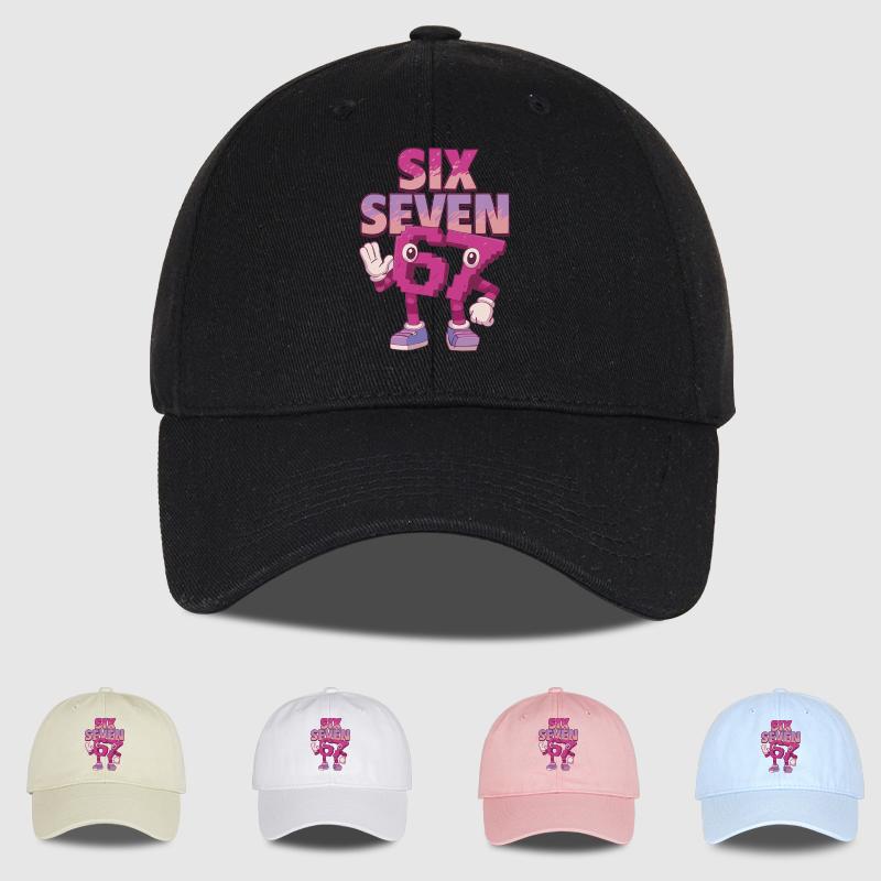 Cartoon 67 Six Seven Print Baseball Cap Adjustable Unisex Vintage Snapback Hat Casual Outdoor Sun Cap