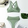 Sommer Zwei Stücke Einfarbig Cri-Cross Badeanzug Sexy Frauen Badeanzug Strand Badeanzug
