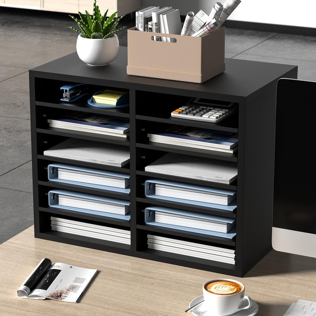 VEVOR Wood Literature Organizer, 12 Compartments, File Sorter with Removable Shelves, Mailboxes Slot for Office Home Classroom Mailrooms Organization