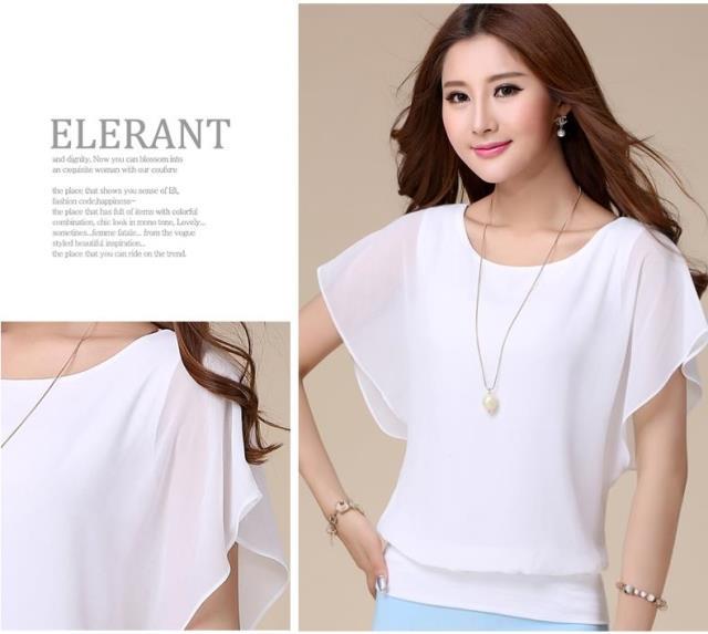 Women's Short-Sleeve Chiffon Bat Sleeve Loose Fit Top