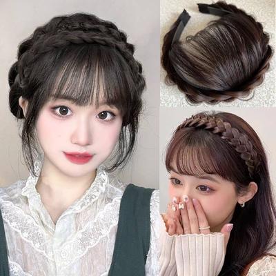 Perücke mit Pony, Stirnband, synthetischer Pony, Haarverlängerung, gefälschter Pony, natürliches Haar, zum Anklipsen, Haarteile für Frauen, unsichtbarer natürlicher Clip