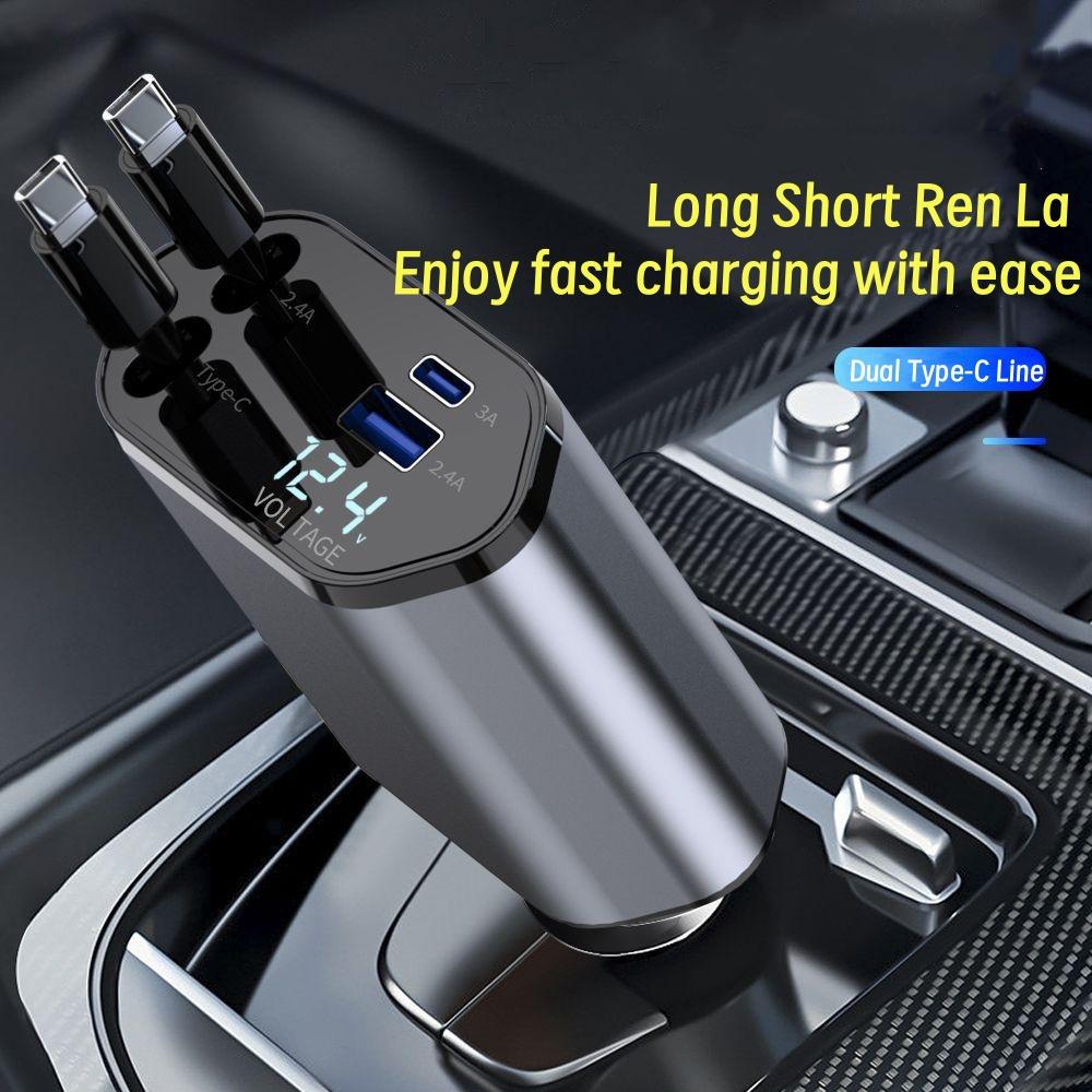 Car Charger  Cigarette Lighter  with Two Extendable Fast Charging Cables  Suitable for Devices Such As Android/Huawei and IPhone