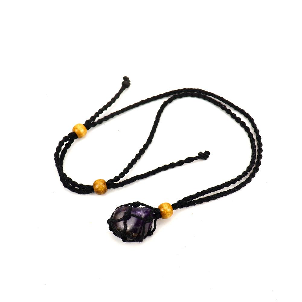 Adjustable Natural Black Stone Mesh Necklace with Woven Bag - Sweater Chain N168