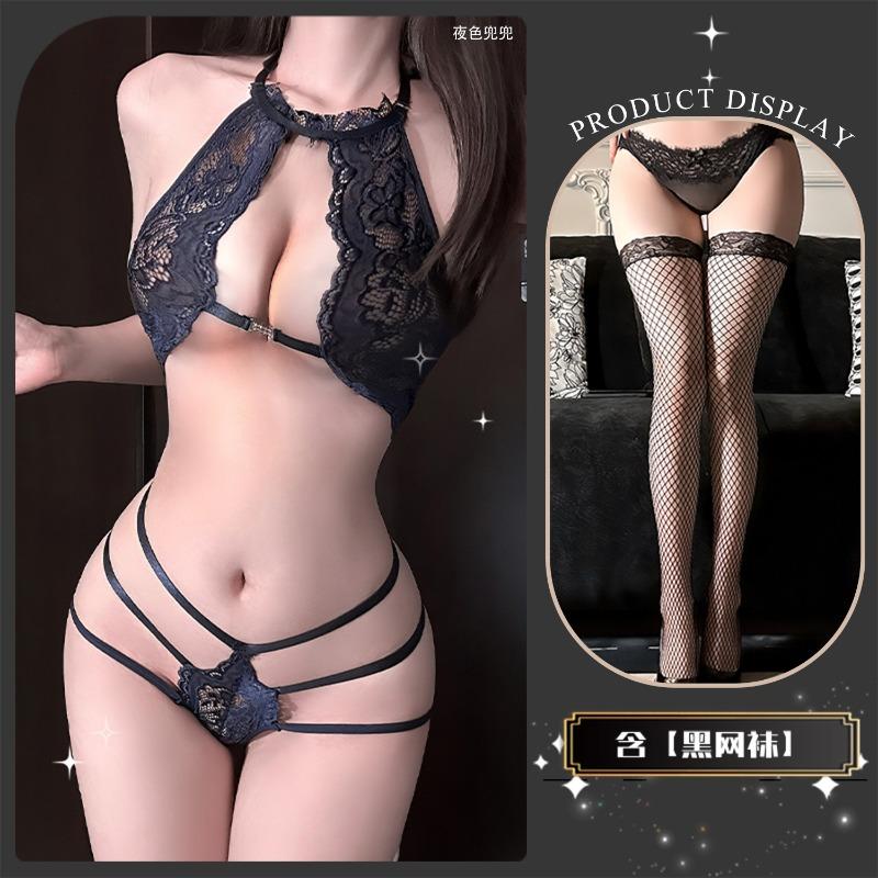 Sex underwear charm lace hollow sexy three-point flirting perspective free set qqny witch game