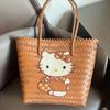 Cartoon Kätzchen Handgestrickte Hello Kitty Damen Schulter-Reisetasche mit großer Kapazität