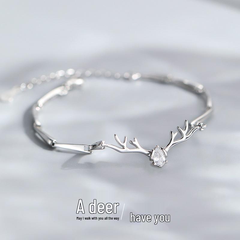 S925 Sterling Silver Deer Antler Bracelet for Women - Valentine's Day Gift for Girlfriend