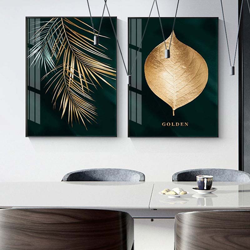 Abstraktní Golden Plant Leaves Styl Malba na plátně Krajina List Plakáty a obrazy Nástěnné umění Obraz do obývacího pokoje Bez rámu