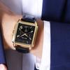 SKMEI Quadratische Uhr Schwarzes Lederarmband Stilvolle Armbanduhr Chronograph Wasserdicht Marke Analog Business Casual Uhr Luxus Geschenk Gold Schwarz Uhr für