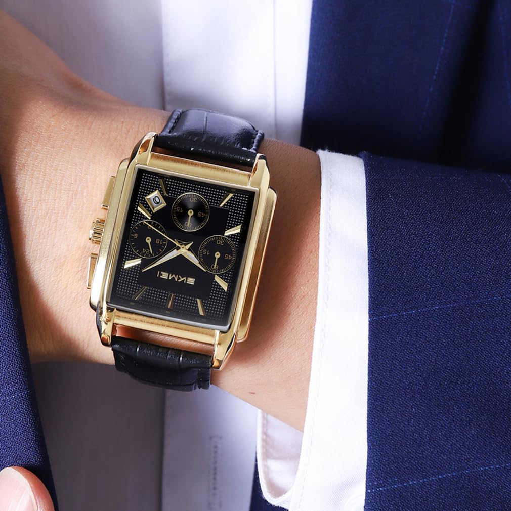 SKMEI Quadratische Uhr Schwarzes Lederarmband Stilvolle Armbanduhr Chronograph Wasserdicht Marke Analog Business Casual Uhr Luxus Geschenk Gold Schwarz Uhr für
