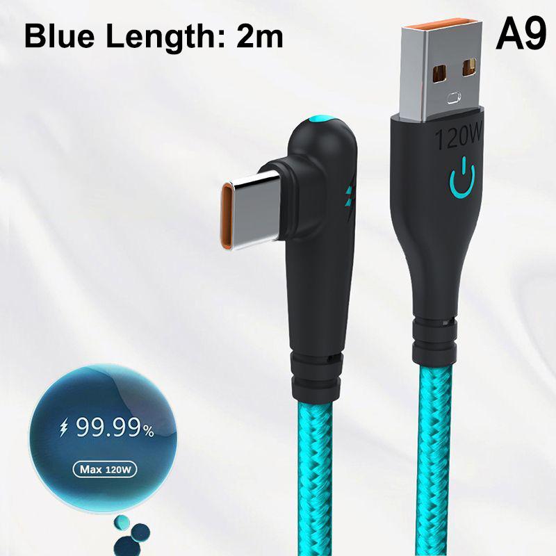 120W Fast Charging Usb To C Cable 90 ° Bend Design Suitable For Huawei Xiaomi Honor Vivo Charging Cable