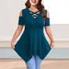 V-Neck Off-Shoulder Short Sleeve Crossover Strap Women's T-Shirt