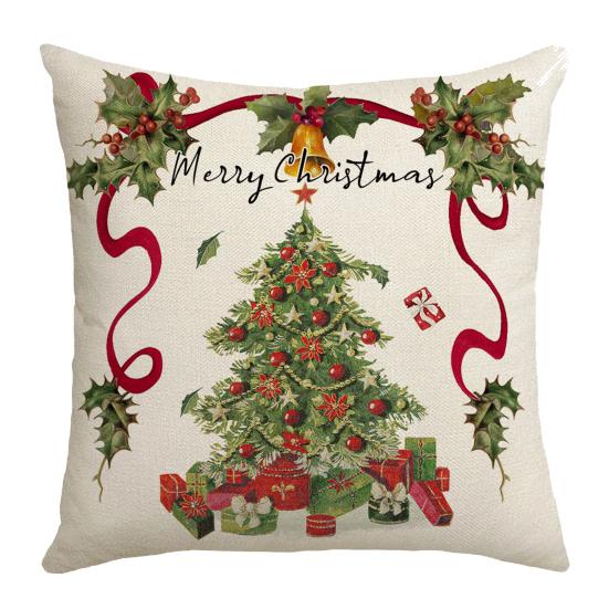 Christmas Pillow Cover Xmas Tree Wreath Print Pillowcase Washable Festive Decor Throw Pillow Case for Living Room Sofa Bedroom