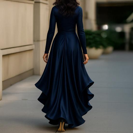 Women's Satin V Long Sleeve Split A-Line Wrap Dress Dress Tie Waist Neck Ruffle