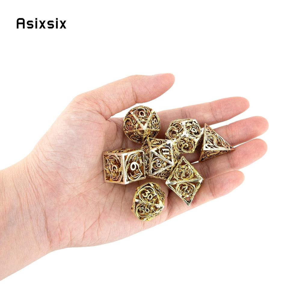 7 Pcs Light Golden Dragon Metal Dice Dragon Hollow Metal Polyhedral Dice Set Suitable for Role-Playing RPG  Board Game Card Game